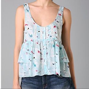 Free People Grey Ruffled Boxy Bird Tank Top